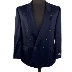 Vtg 80s 42R  Andre Villard Paris Mens Blue Double Breasted Sport Coat Blazer NWT